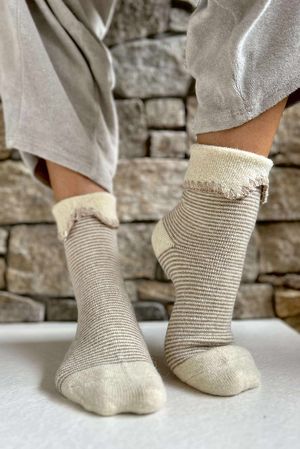 Laundry B Terry & Wool Luxury Socks Pinstripe Latte 